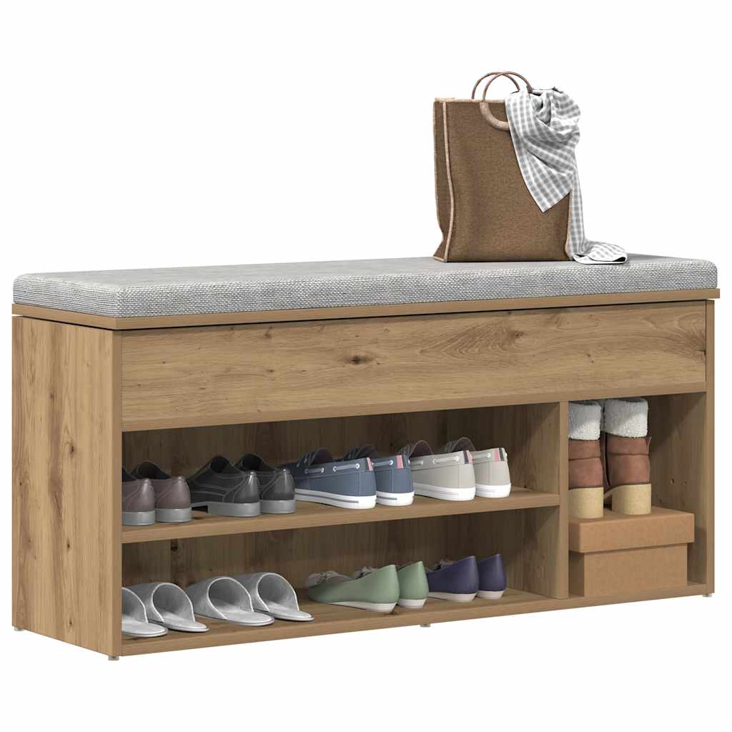 vidaXL Ławka ze schowkiem na buty, dąb artisan, 102x30,5x45 cm