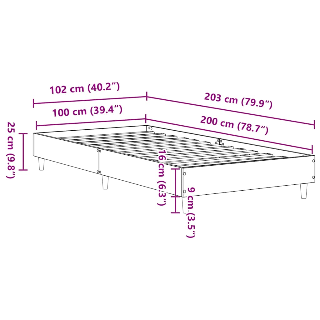 vidaXL Rama łóżka bez materaca dąb wędzony 100x200 cm drewno klejone