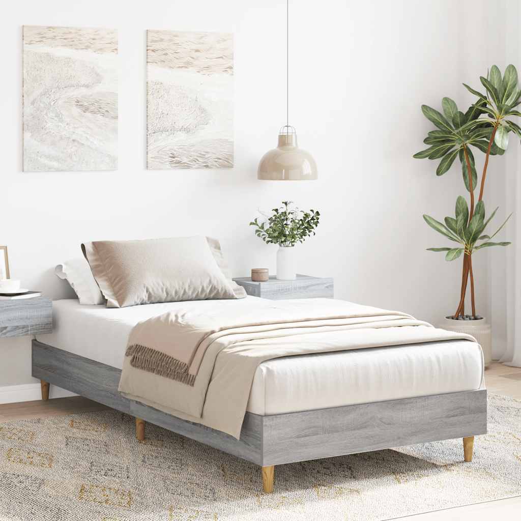 vidaXL Rama łóżka bez materaca Szary Sonoma 100x200 cm Drewno klejone
