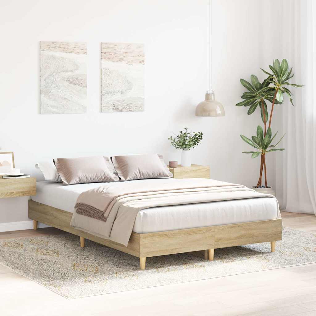 vidaXL Rama łóżka bez materaca Sonoma Oak 140x190 cm Drewno klejone