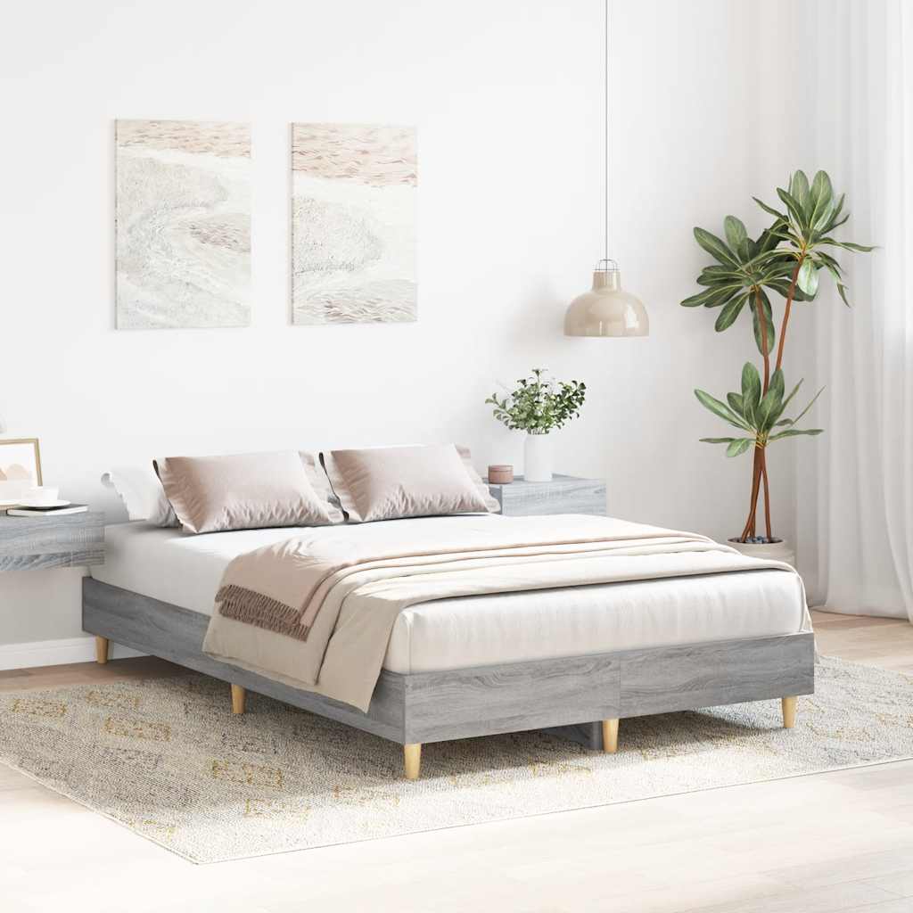 vidaXL Rama łóżka bez materaca Szary Sonoma 140x190 cm Drewno klejone