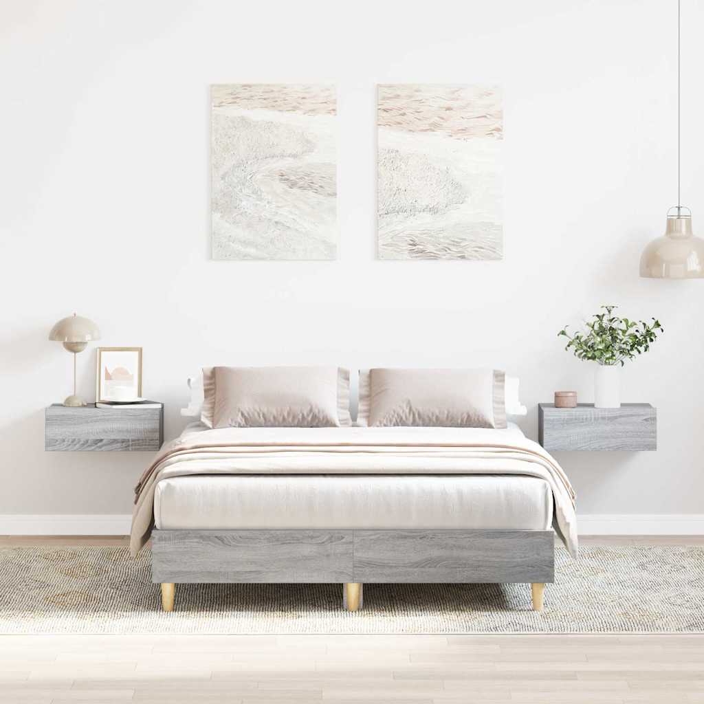 vidaXL Rama łóżka bez materaca Szary Sonoma 140x190 cm Drewno klejone