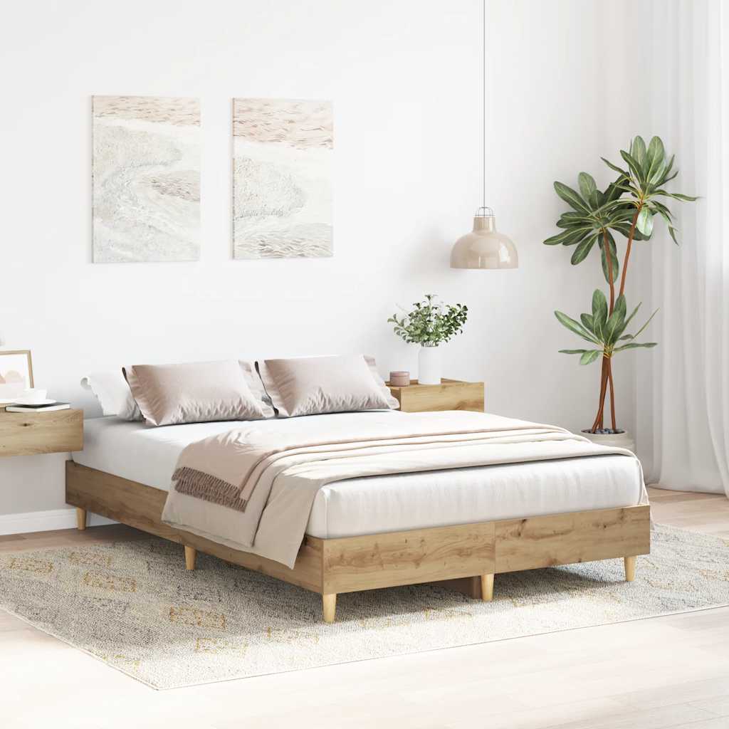 vidaXL Rama łóżka bez materaca Artisan Oak 140x190 cm Drewno klejone