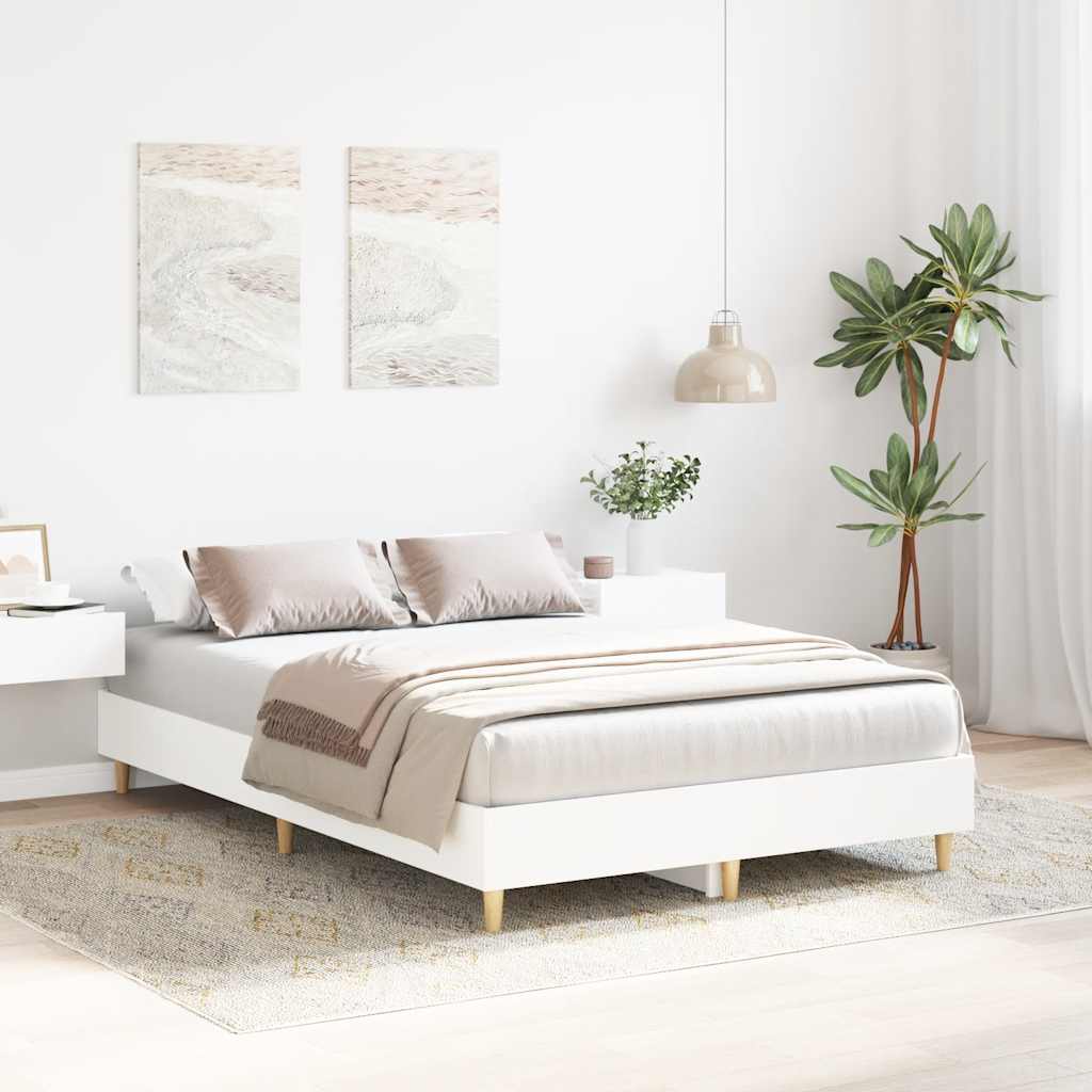 vidaXL Rama łóżka bez materaca Biała 135x190 cm Drewno klejone