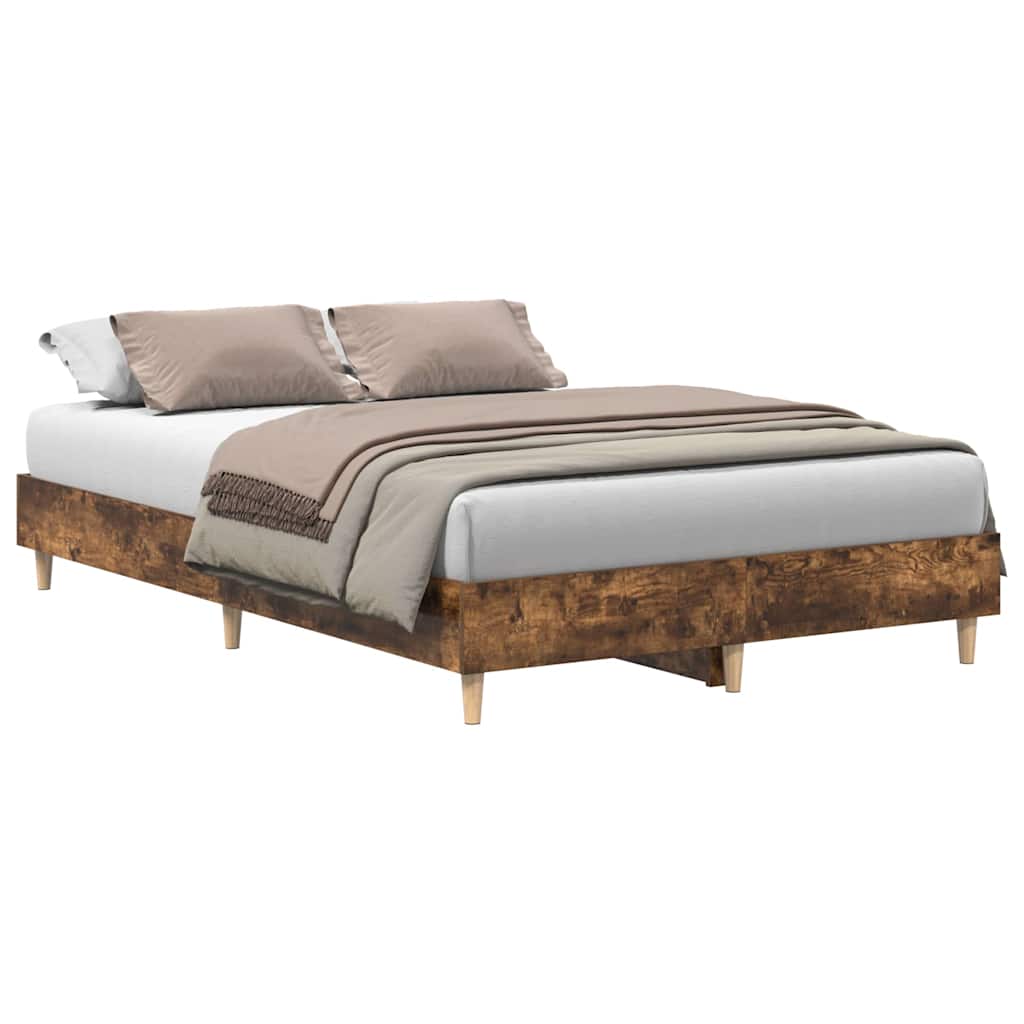 vidaXL Rama łóżka bez materaca dąb wędzony 135x190 cm drewno klejone