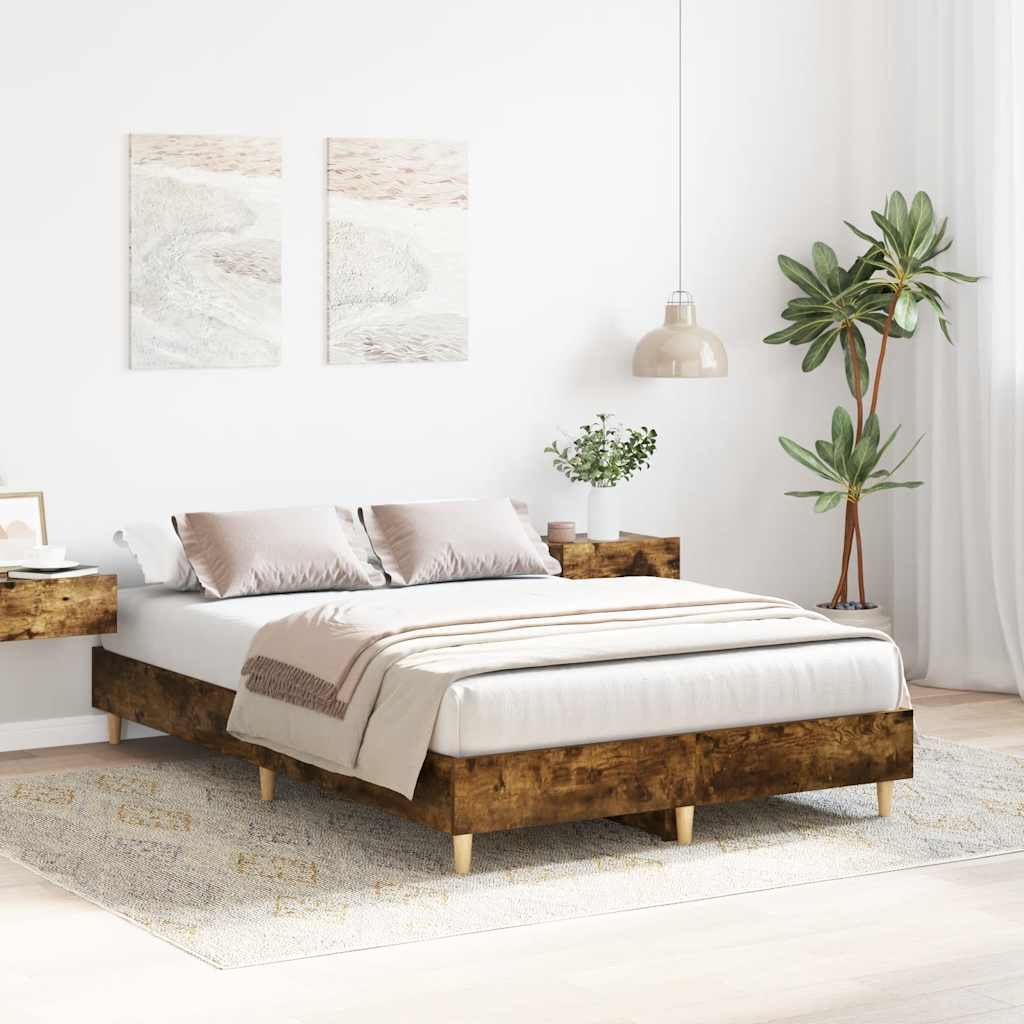 vidaXL Rama łóżka bez materaca dąb wędzony 135x190 cm drewno klejone