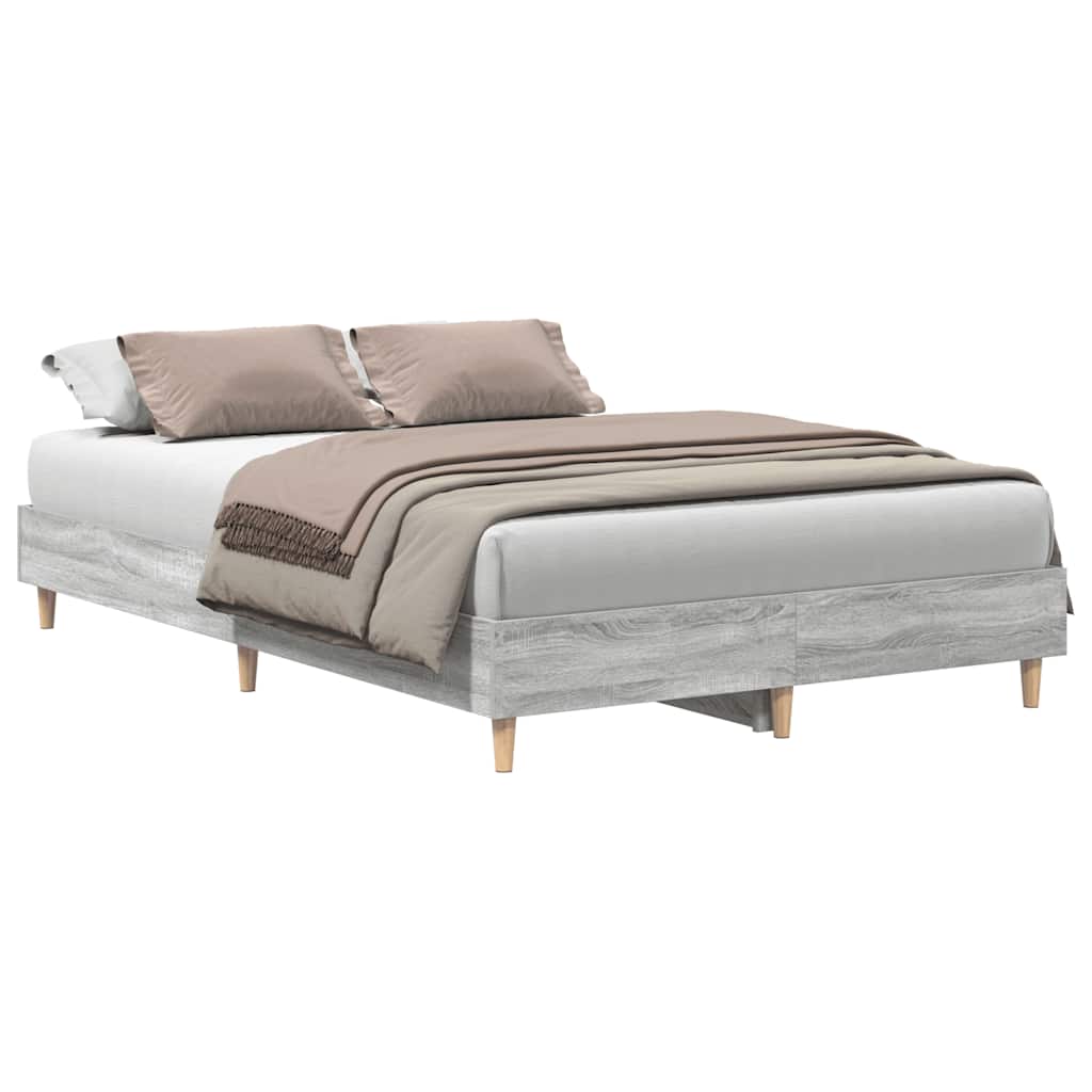 vidaXL Rama łóżka bez materaca Szary Sonoma 135x190 cm Drewno klejone