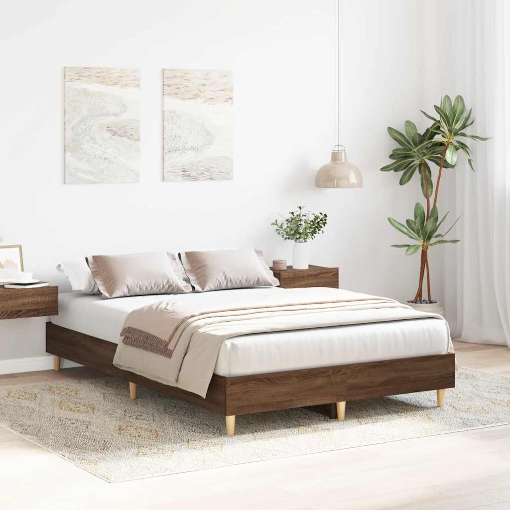vidaXL Rama łóżka bez materaca Brązowy dąb 135x190 cm Drewno klejone
