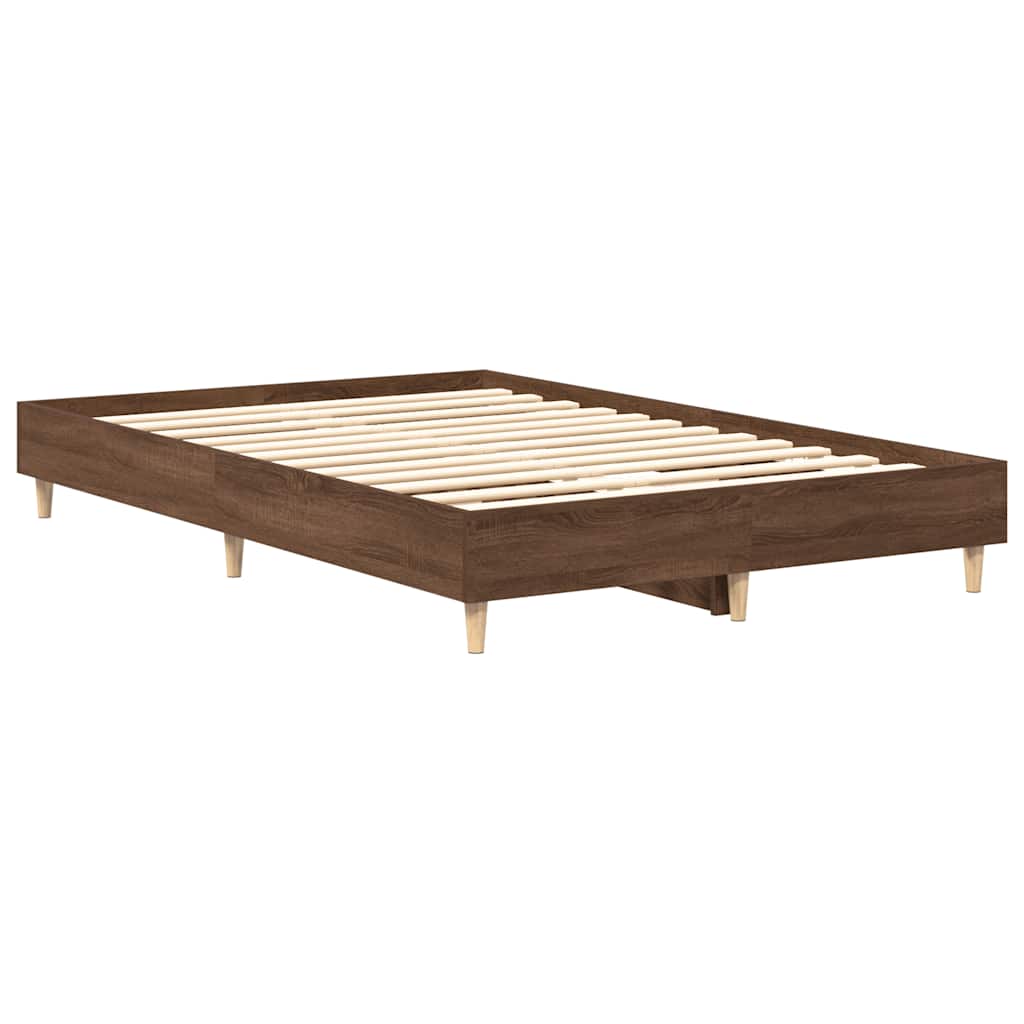 vidaXL Rama łóżka bez materaca Brązowy dąb 135x190 cm Drewno klejone