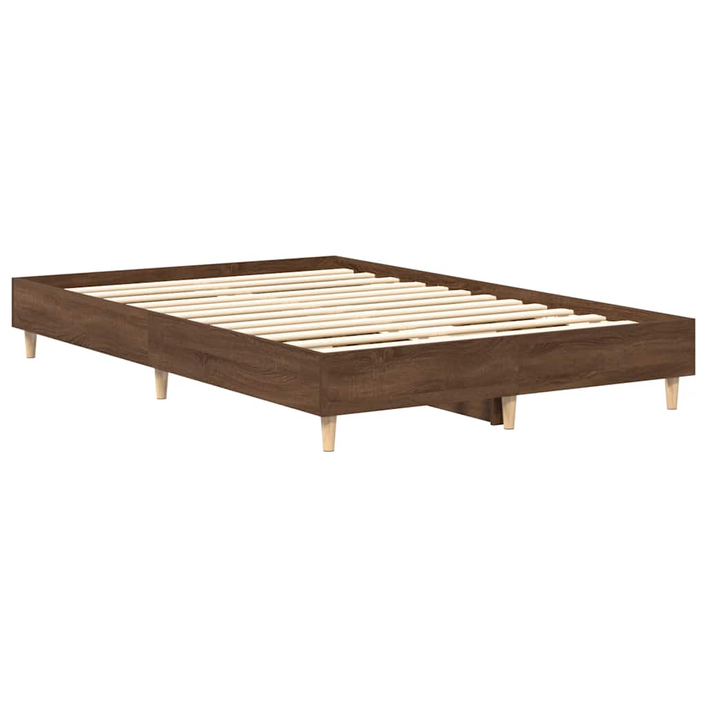 vidaXL Rama łóżka bez materaca Brązowy dąb 135x190 cm Drewno klejone