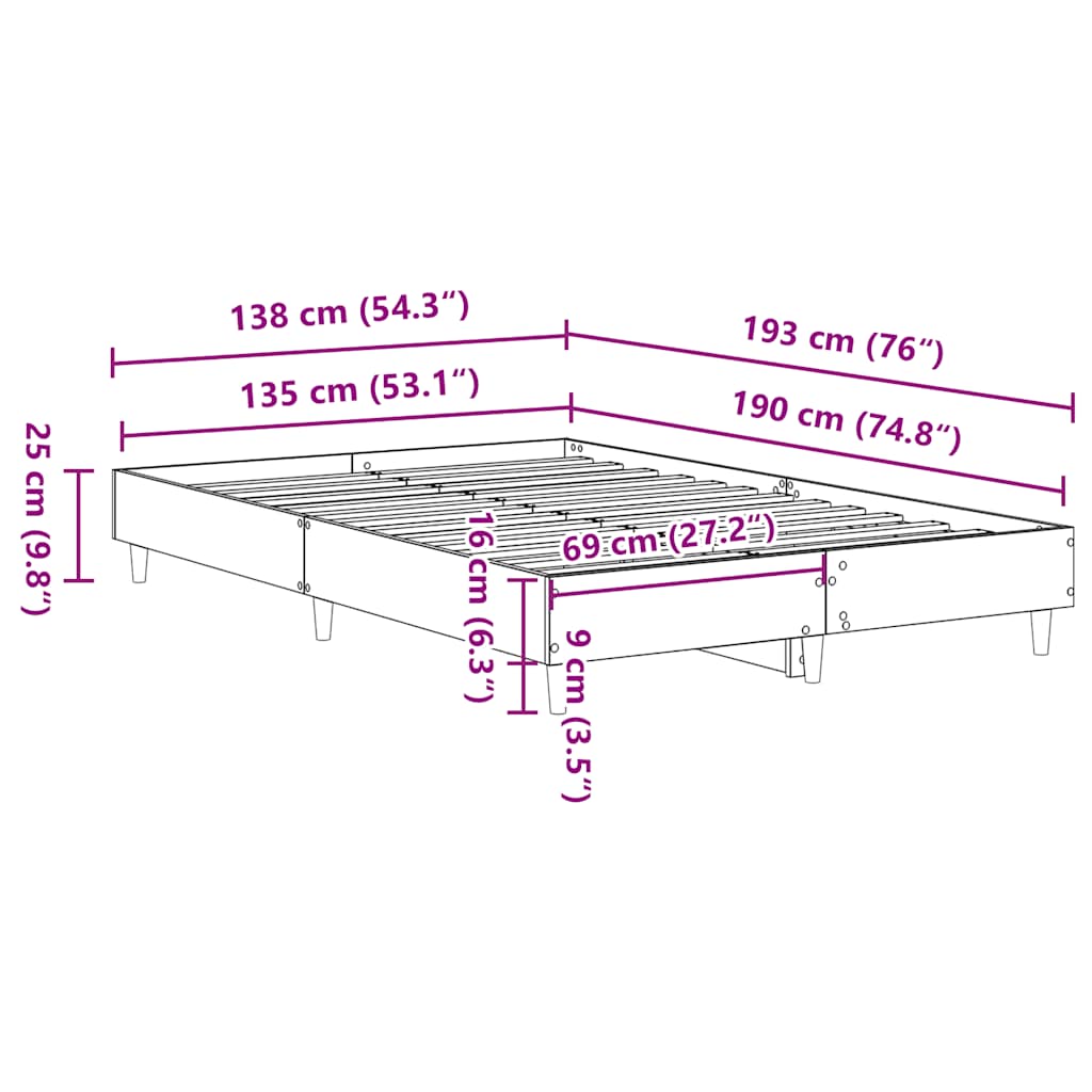 vidaXL Rama łóżka bez materaca Brązowy dąb 135x190 cm Drewno klejone