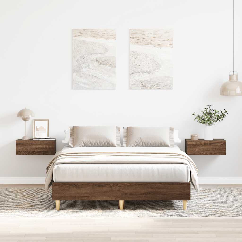 vidaXL Rama łóżka bez materaca Brązowy dąb 135x190 cm Drewno klejone