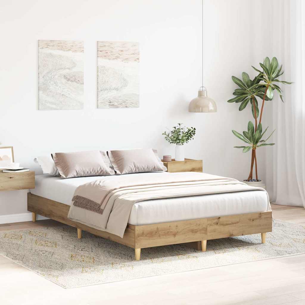 vidaXL Rama łóżka bez materaca Artisan Oak 135x190 cm Drewno klejone