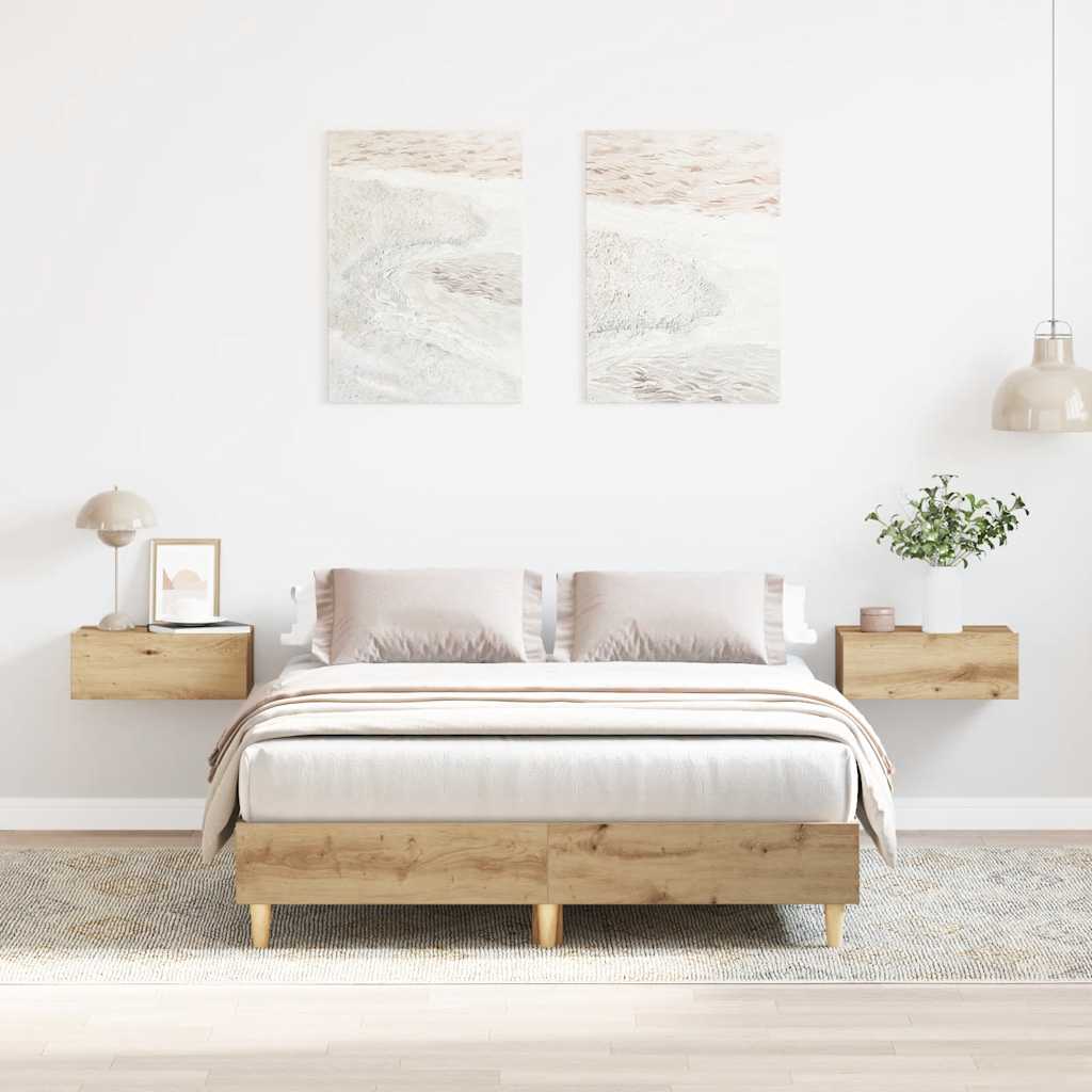 vidaXL Rama łóżka bez materaca Artisan Oak 135x190 cm Drewno klejone
