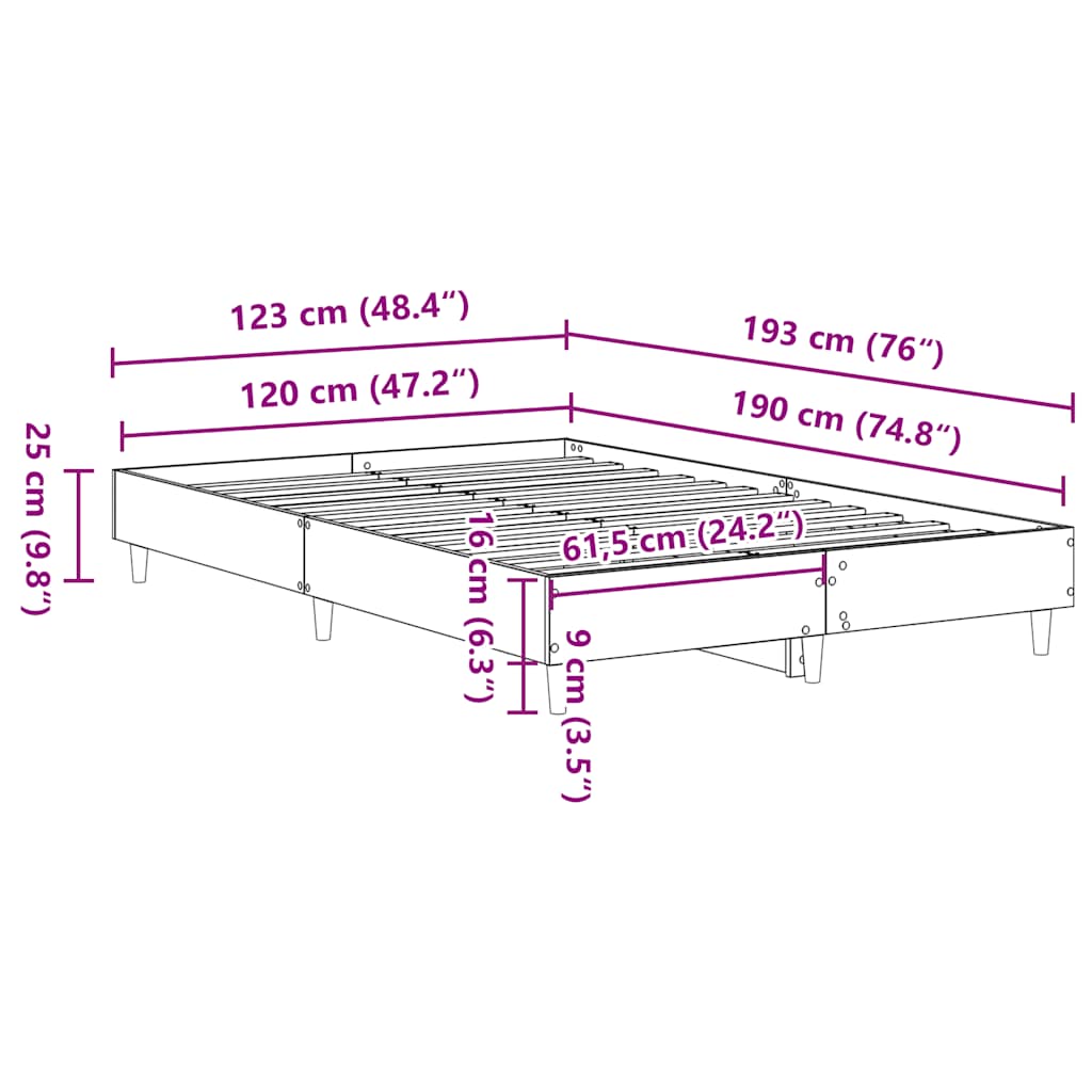 vidaXL Rama łóżka bez materaca Artisan Oak 120x190 cm Drewno klejone