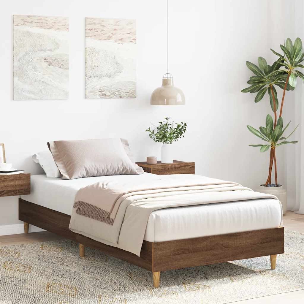vidaXL Rama łóżka bez materaca Brązowy dąb 90x190 cm Drewno klejone