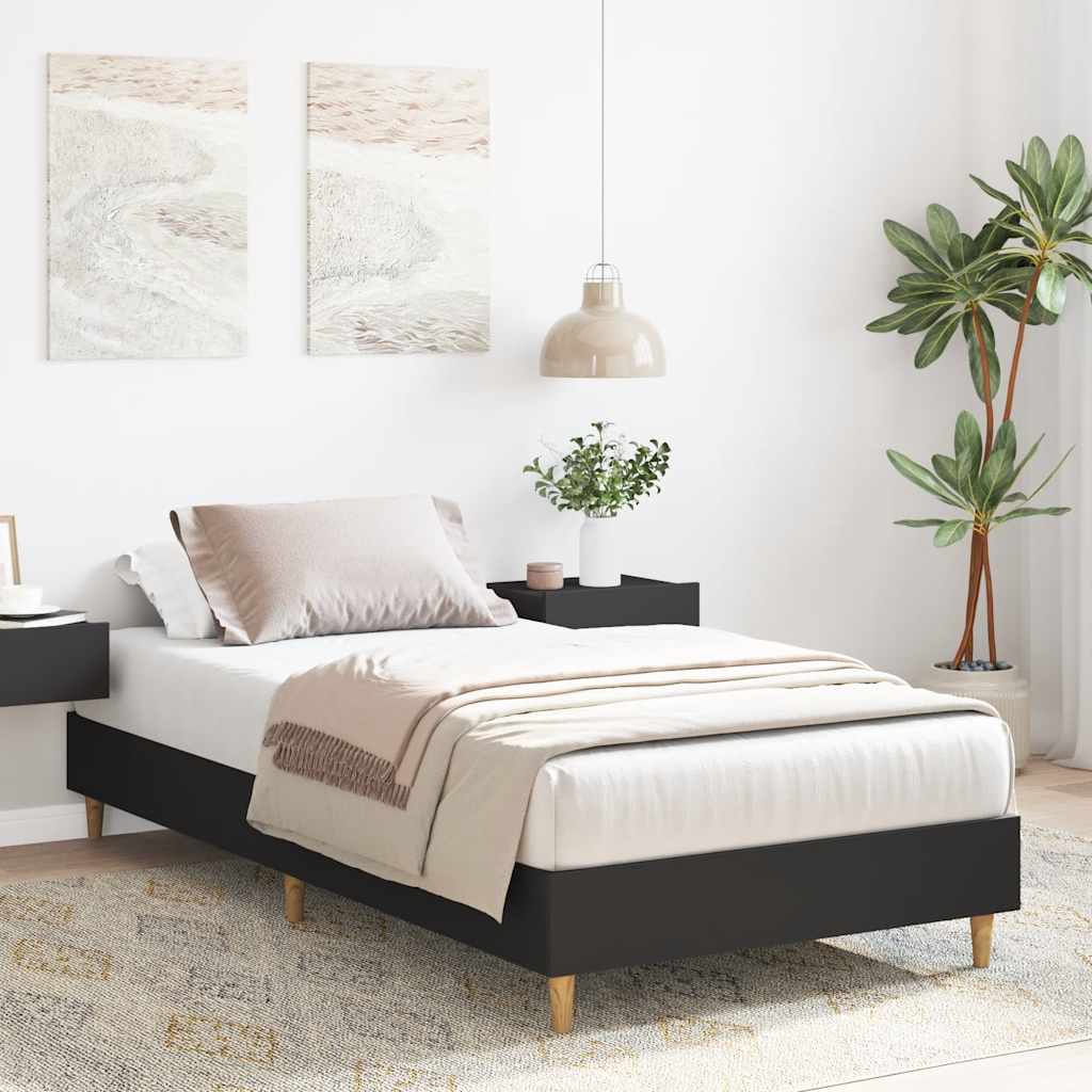 vidaXL Rama łóżka bez materaca czarna 75x190 cm drewno klejone