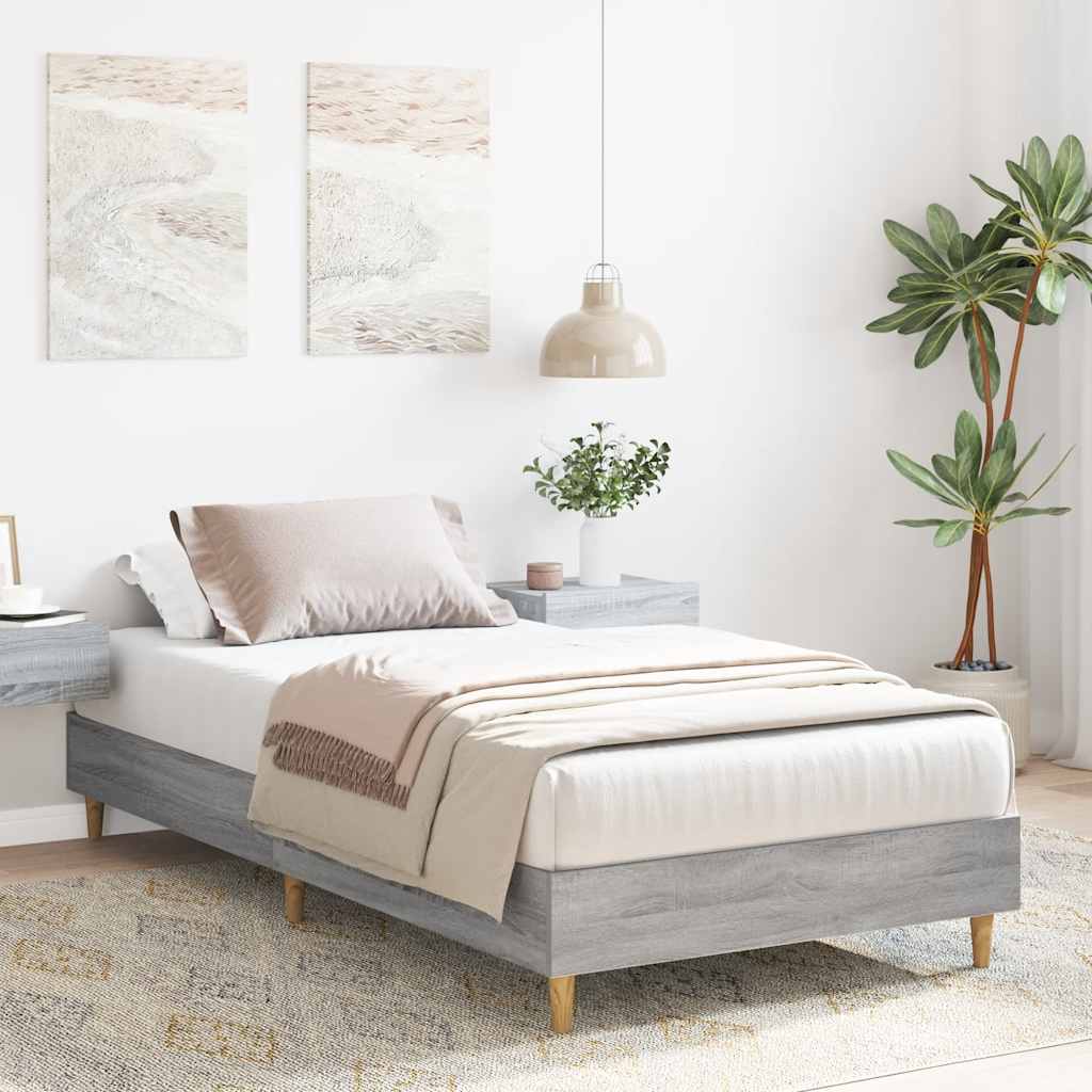 vidaXL Rama łóżka bez materaca Szary Sonoma 75x190 cm Drewno klejone