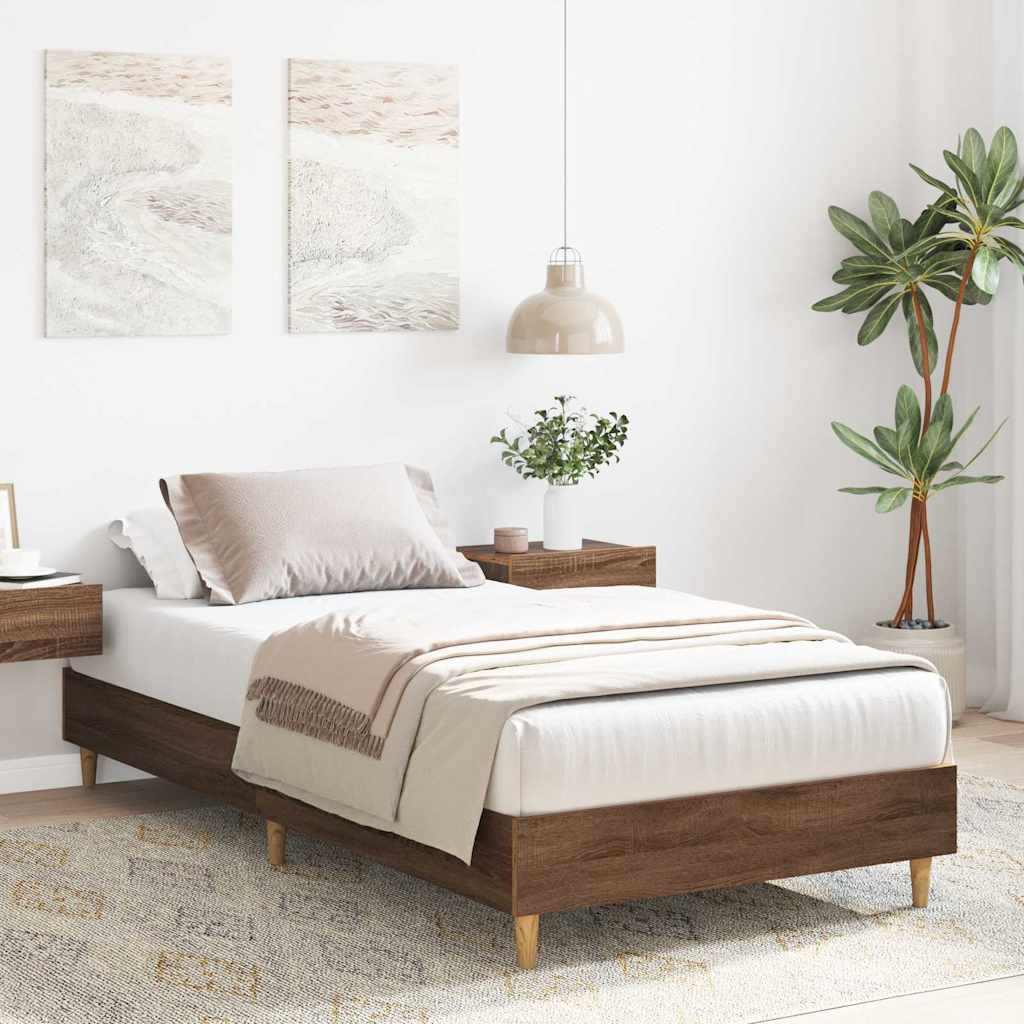 vidaXL Rama łóżka bez materaca Brązowy dąb 75x190 cm Drewno klejone