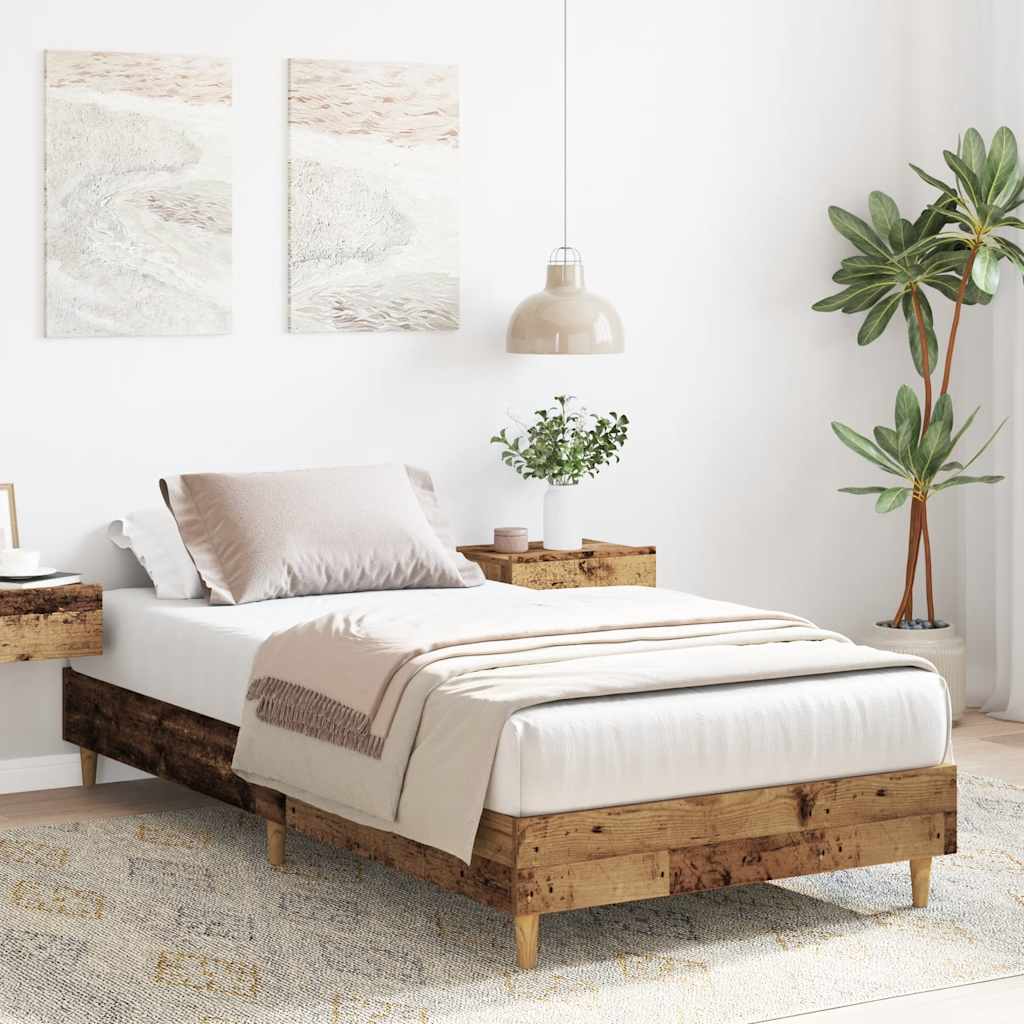 vidaXL Rama łóżka bez materaca Stare drewno 75x190 cm Drewno klejone