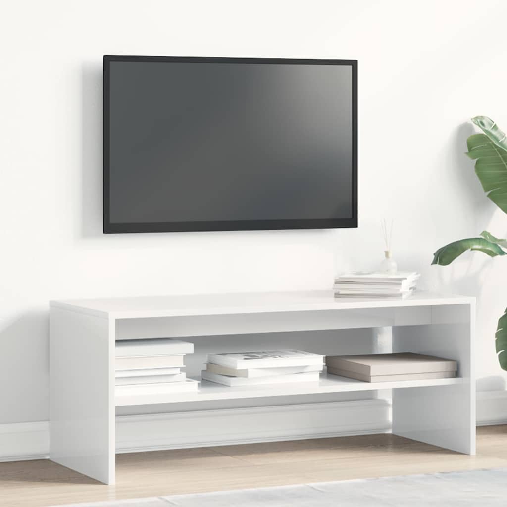 vidaXL Szafka pod TV, biała, wysoki połysk, 100x40x40cm, płyta wiórowa