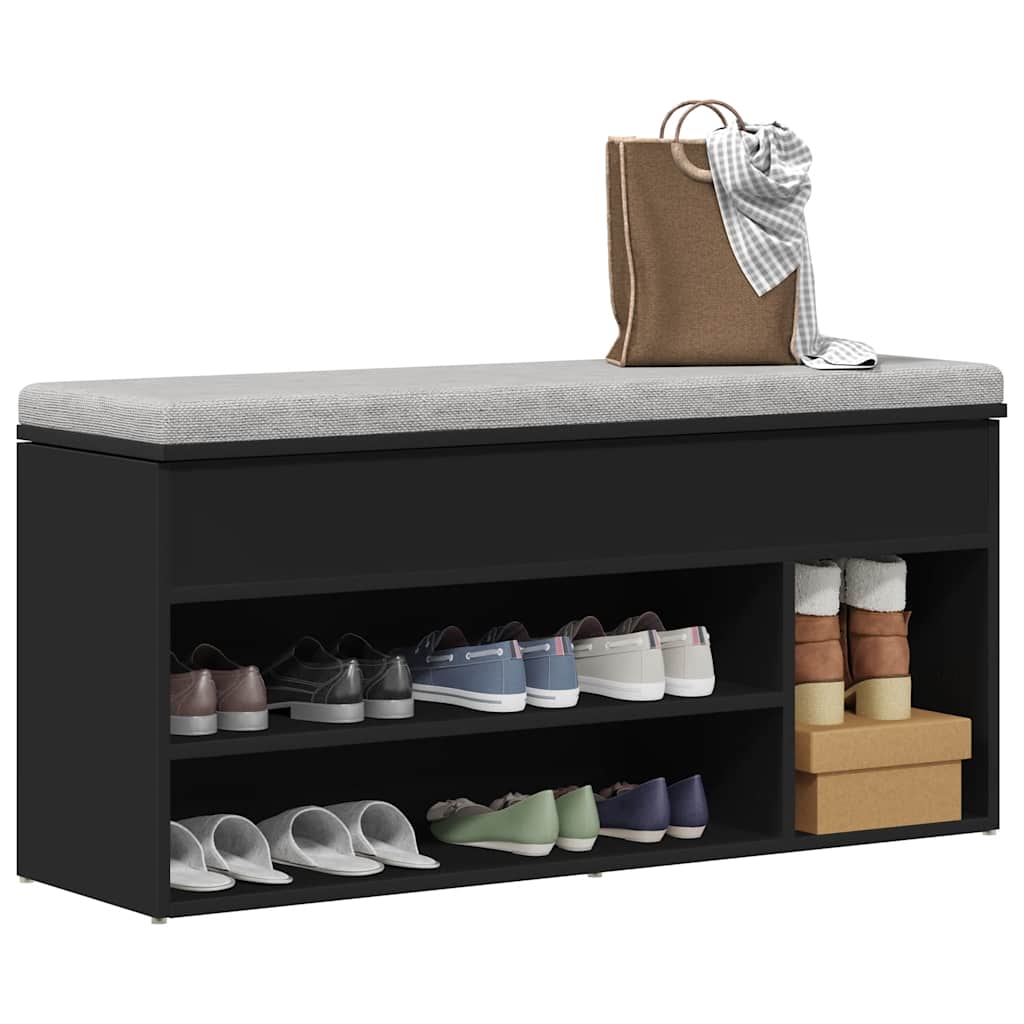 vidaXL Ławka na buty, czarna, 102x30,5x45 cm, materiał drewnopochodny