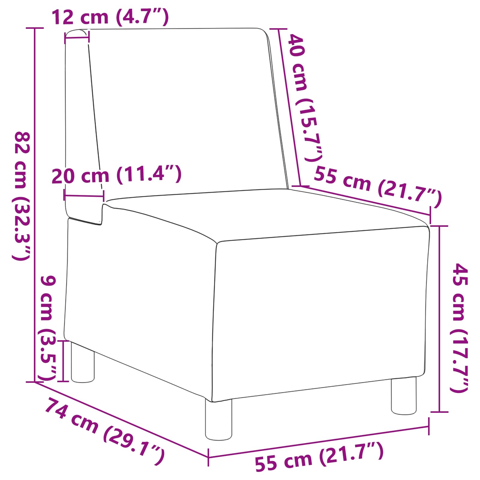vidaXL Modułowa sofa bez podłokietników Jasnoszary 55 x 74 x 82 cm