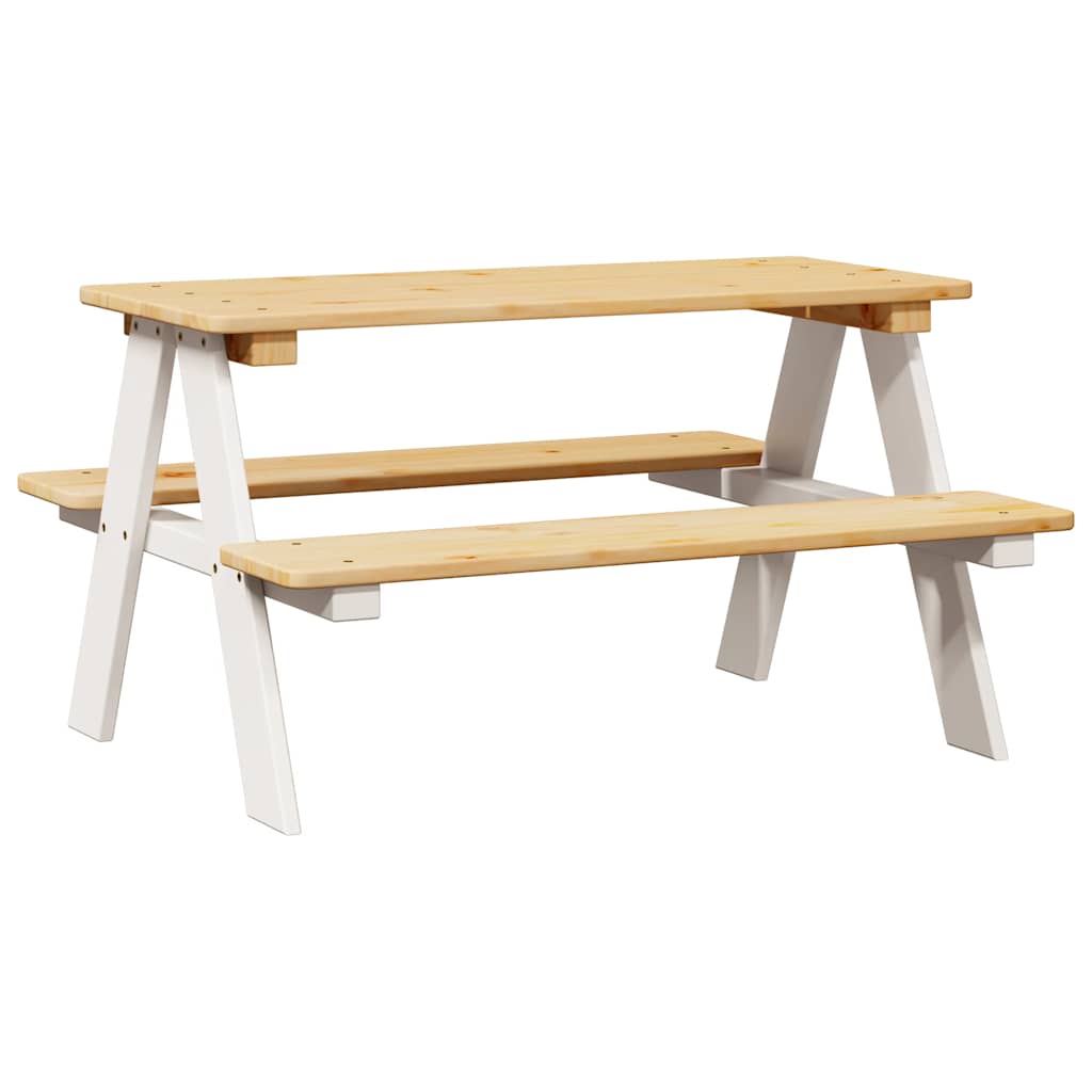 vidaXL Stół dziecięcy z ławkami "IRUN" biały 90x79,5x50cm lite drewno