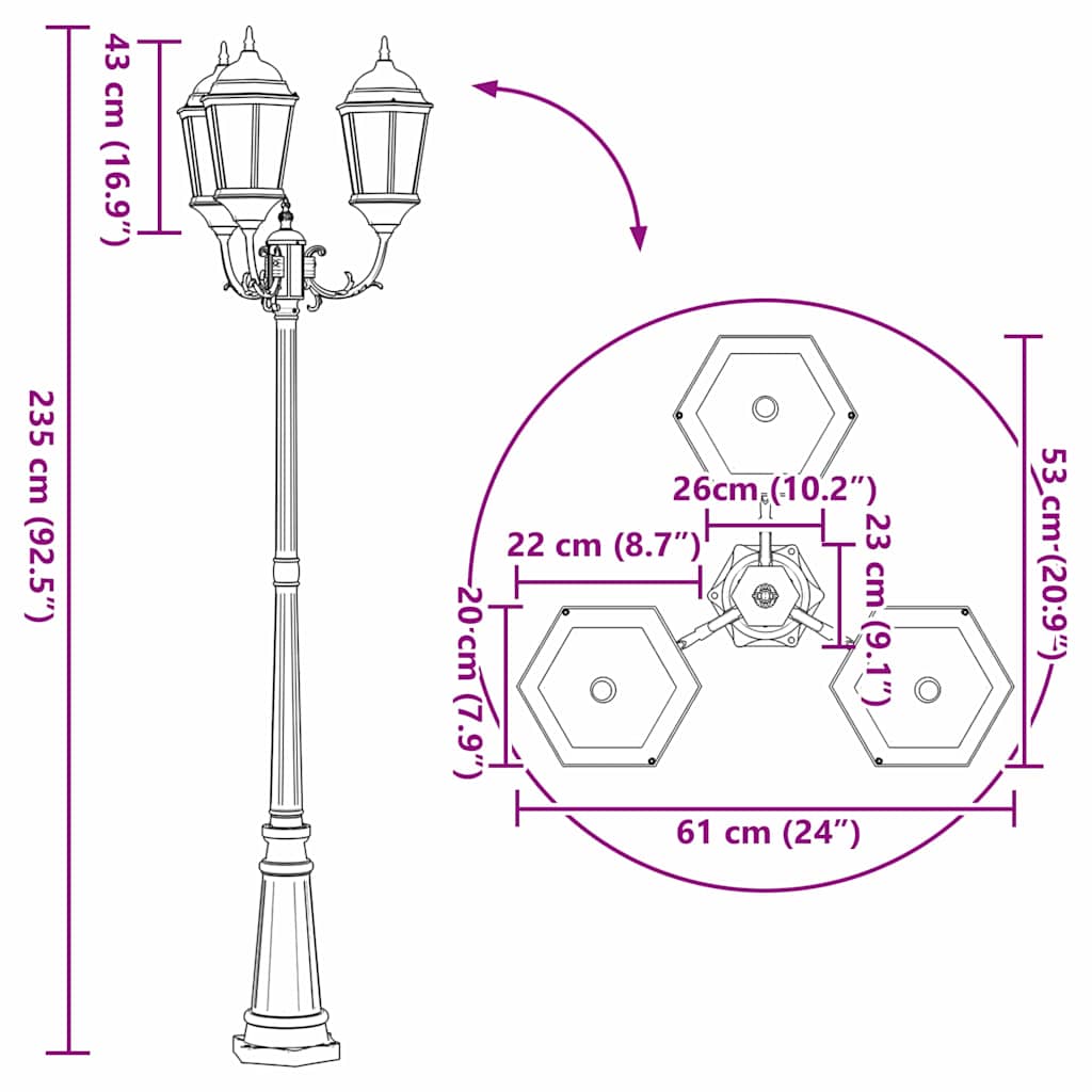 vidaXL Lampa ogrodowa kolor bronzu 61 x 53 x 235 cm Aluminium i szkło