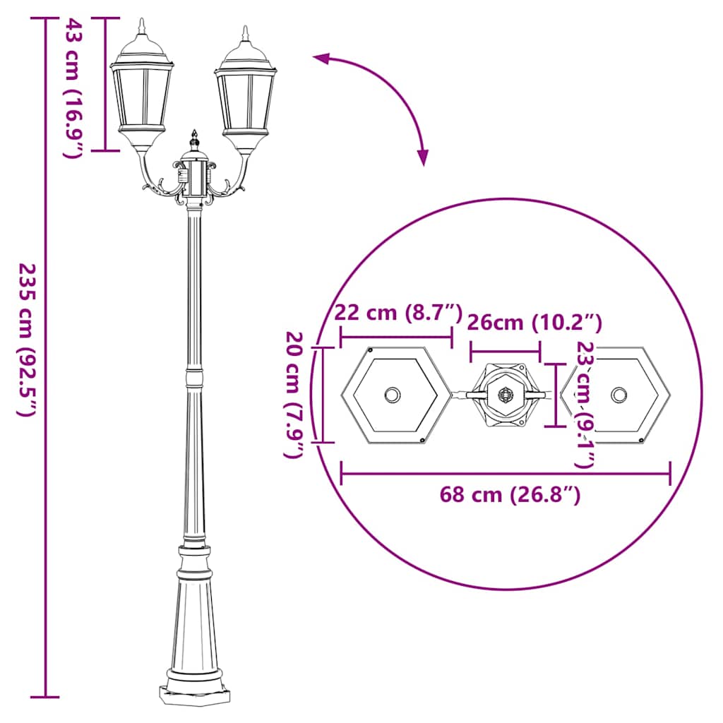 vidaXL Lampa ogrodowa kolor bronzu 68 x 20 x 235 cm Aluminium i szkło
