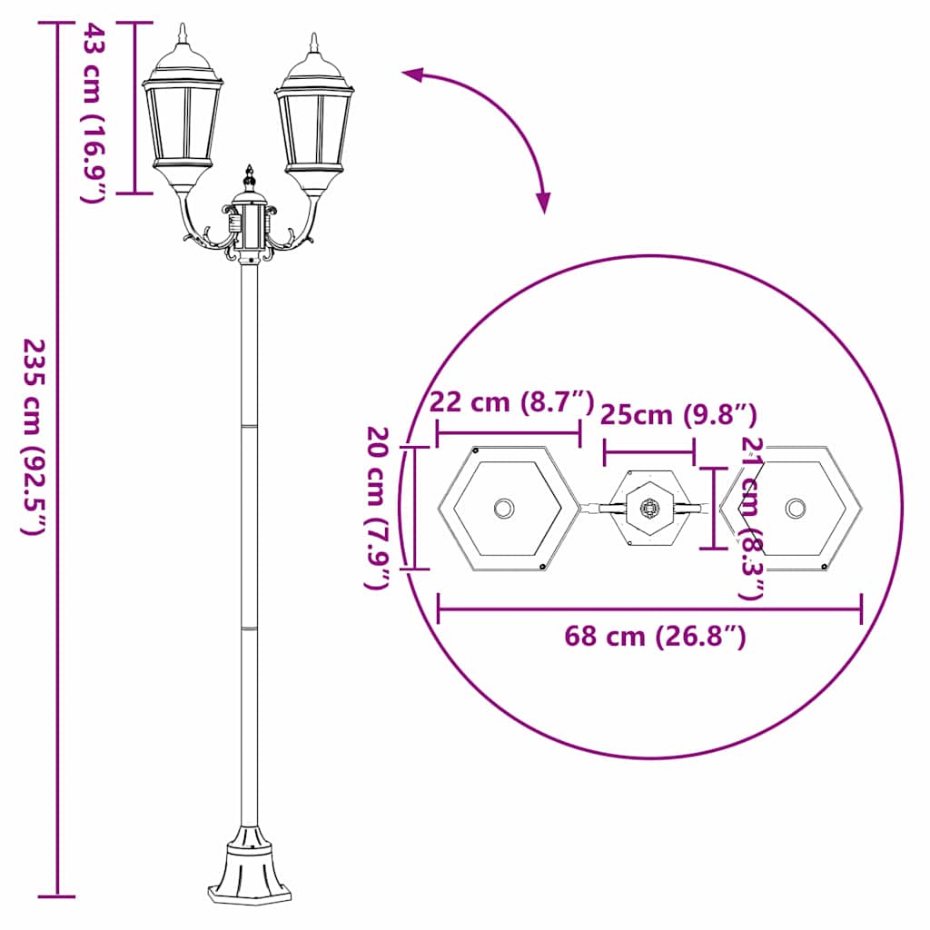 vidaXL Lampa ogrodowa Vintage szczotkowana zieleń 68 x 20 x 235 cm