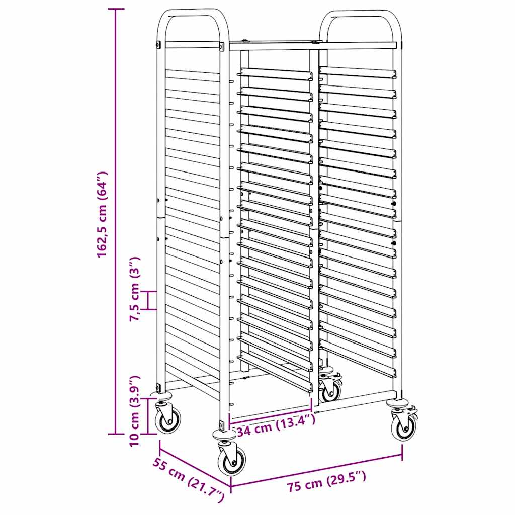 vidaXL Wózek na tace z 32 pojemnikami GN 75x55x162,5cm Stal nierdzewna