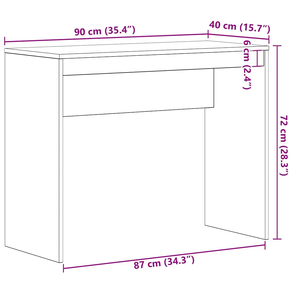 vidaXL Biurko Czarny Dąb 90x40x72 cm Drewno konstrukcyjne