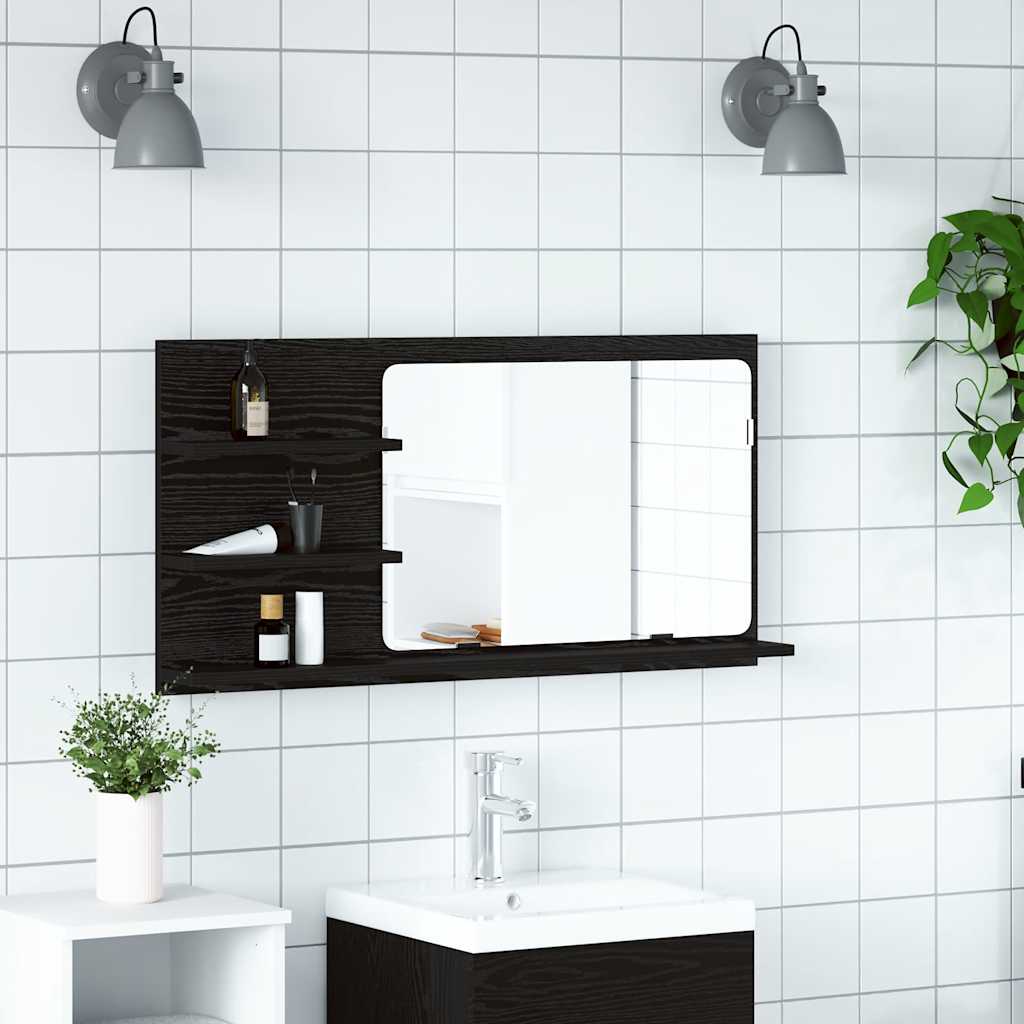 vidaXL Szafka łazienkowa z lustrem Czarny dąb 90x11x45 cm Drewno klejone