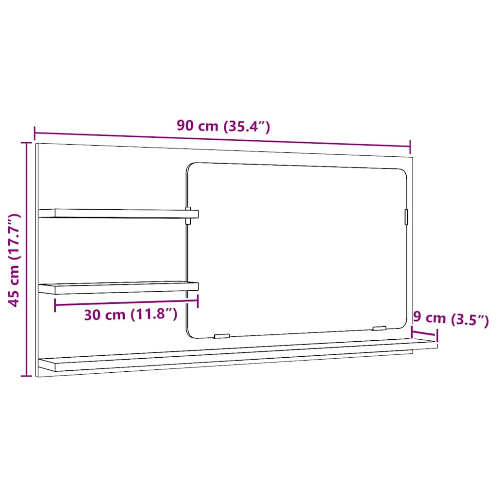 vidaXL Szafka łazienkowa z lustrem Czarny dąb 90x11x45 cm Drewno klejone