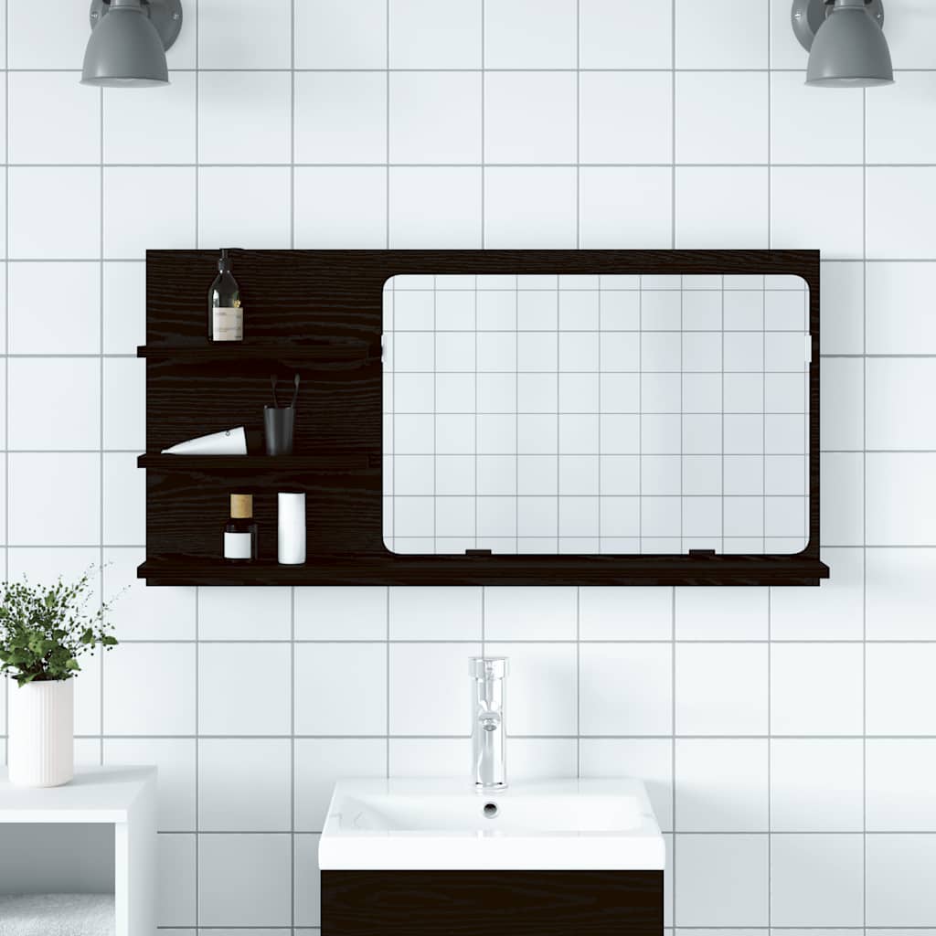 vidaXL Szafka łazienkowa z lustrem Czarny dąb 90x11x45 cm Drewno klejone