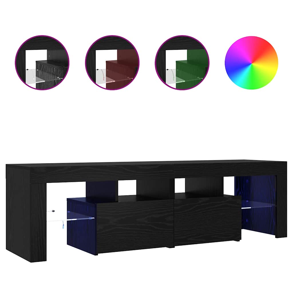 vidaXL Szafka pod TV z oświetleniem LED, czarny dąb, 140x36,5x40 cm