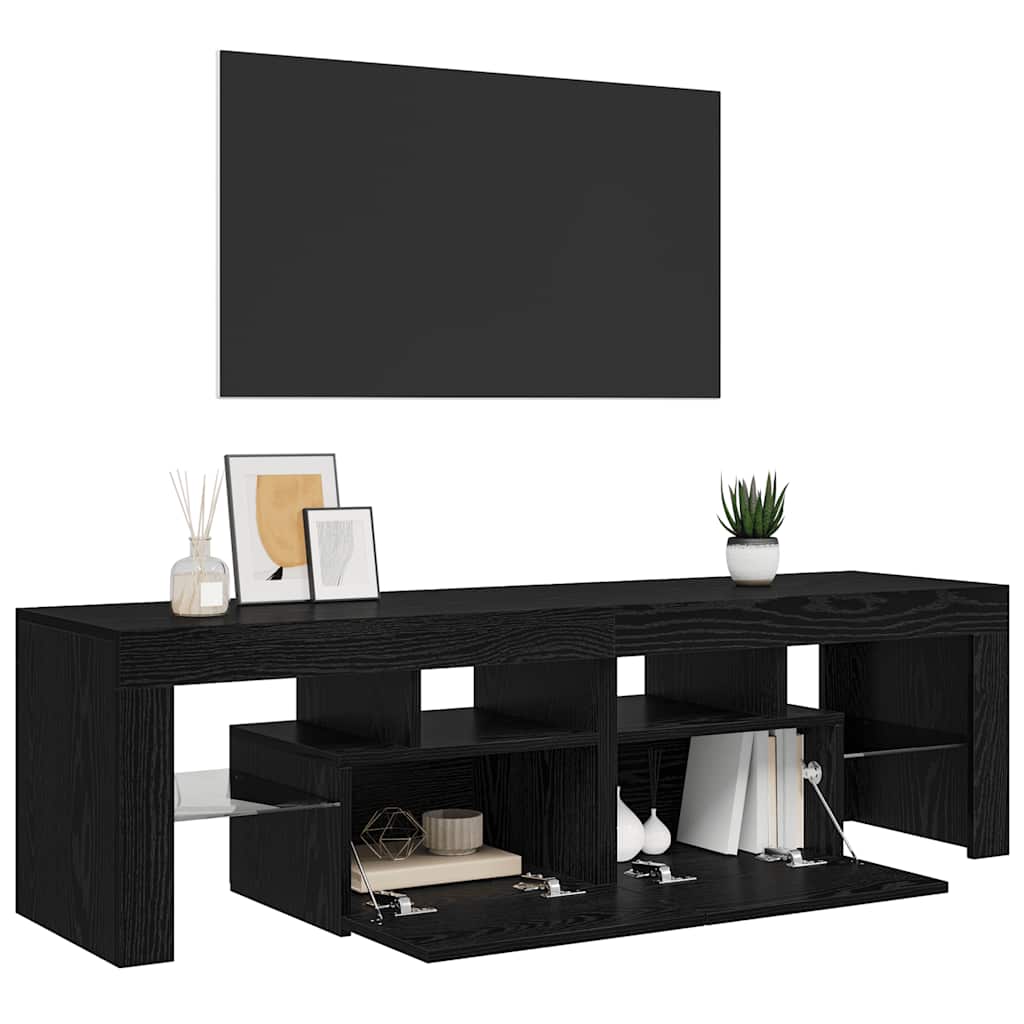 vidaXL Szafka pod TV z oświetleniem LED, czarny dąb, 140x36,5x40 cm