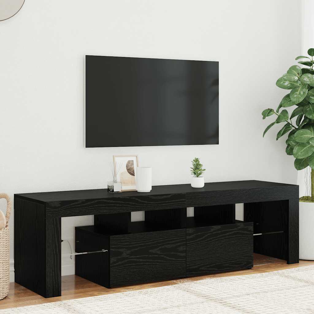 vidaXL Szafka pod TV z oświetleniem LED, czarny dąb, 140x36,5x40 cm