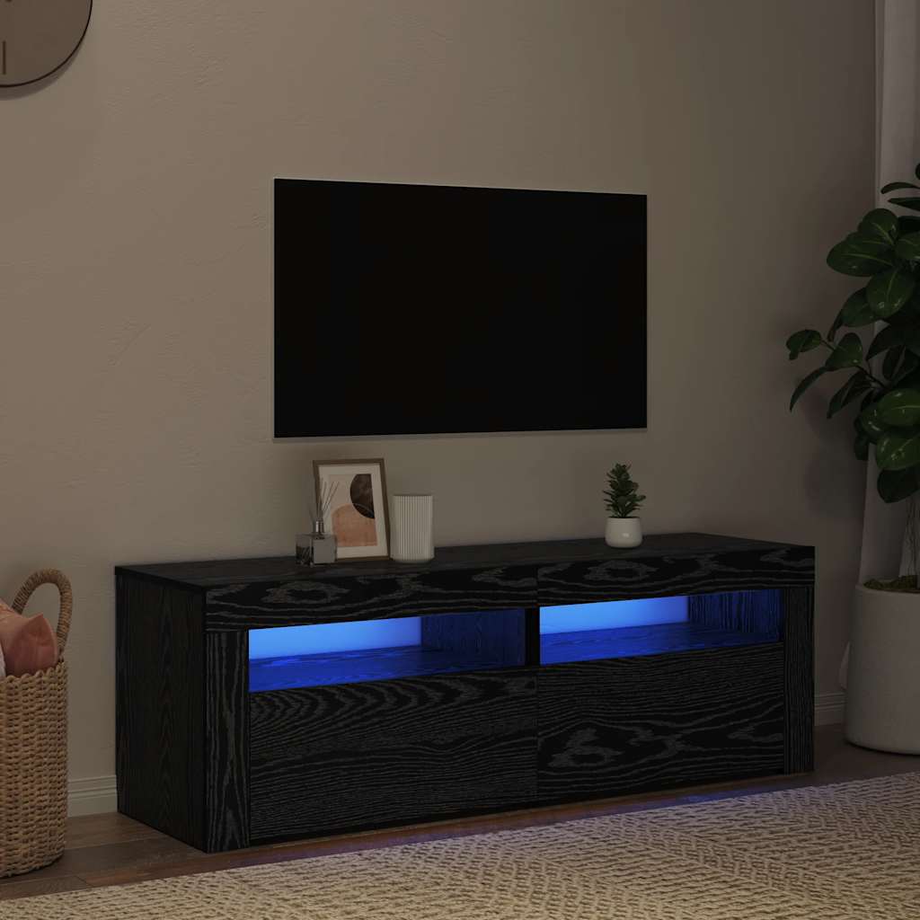 vidaXL Szafka pod TV z oświetleniem LED, czarny dąb, 120x35x40 cm