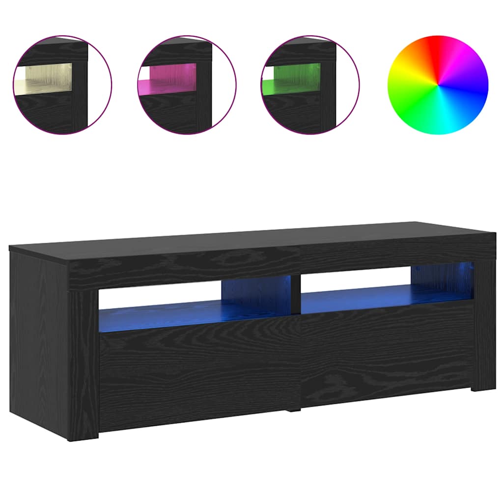 vidaXL Szafka pod TV z oświetleniem LED, czarny dąb, 120x35x40 cm