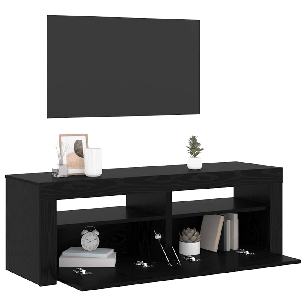 vidaXL Szafka pod TV z oświetleniem LED, czarny dąb, 120x35x40 cm
