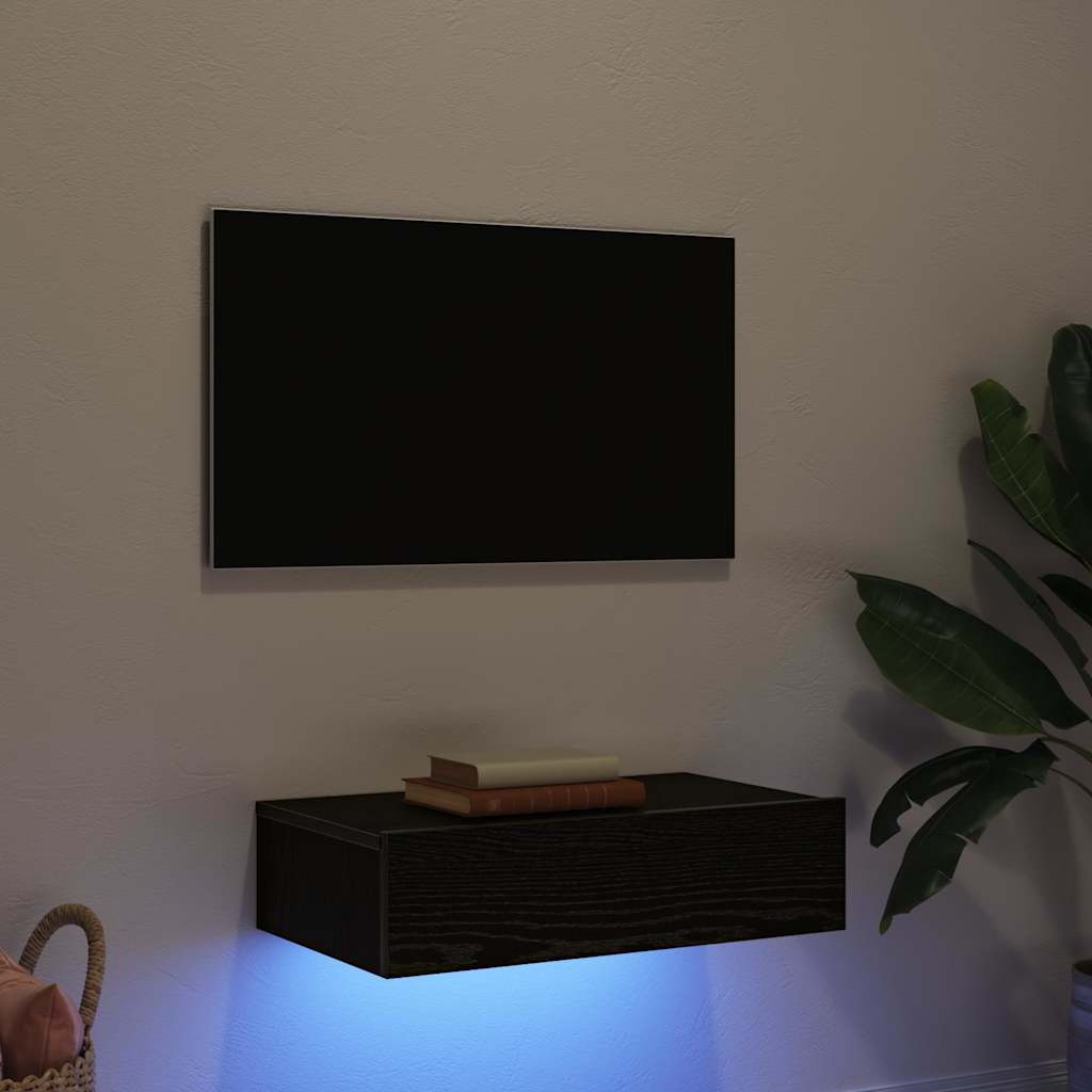 vidaXL Szafka RTV z oświetleniem LED Czarny Dąb 60x35x15,5 cm