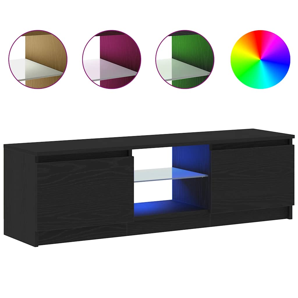 vidaXL Szafka pod TV z oświetleniem LED, czarny dąb, 120x30x36 cm