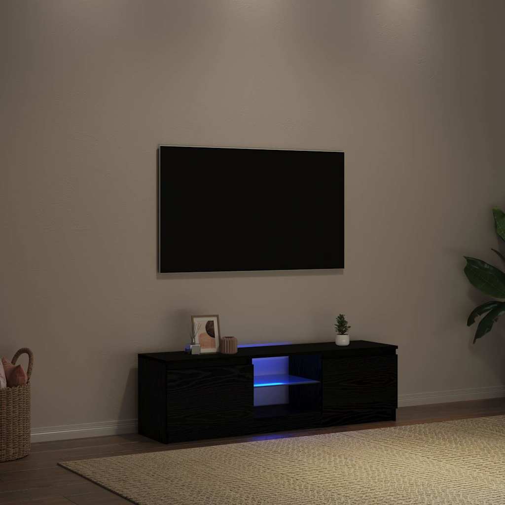 vidaXL Szafka pod TV z oświetleniem LED, czarny dąb, 120x30x36 cm