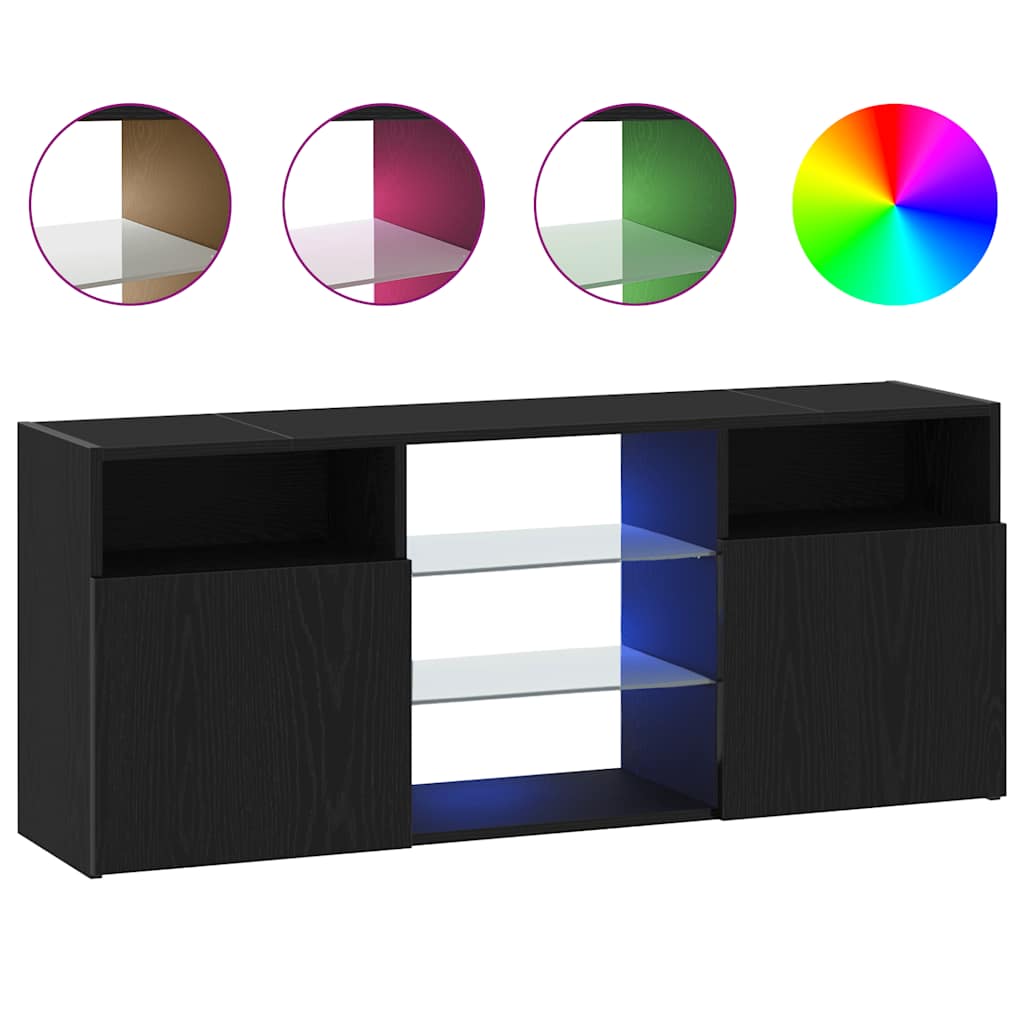 vidaXL Szafka pod TV z oświetleniem LED, czarny dąb, 120x30x50 cm