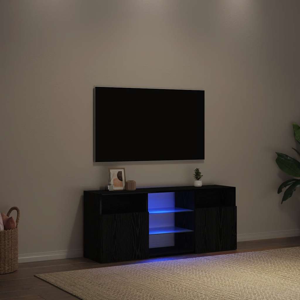 vidaXL Szafka pod TV z oświetleniem LED, czarny dąb, 120x30x50 cm