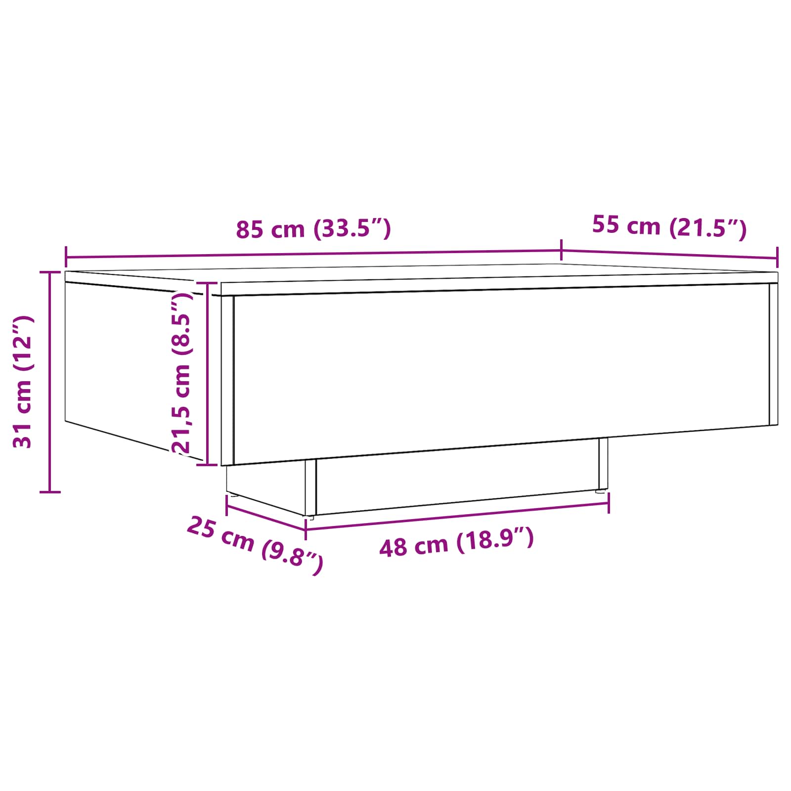 vidaXL Stolik kawowy Czarny Dąb 85 x 55 x 31 cm