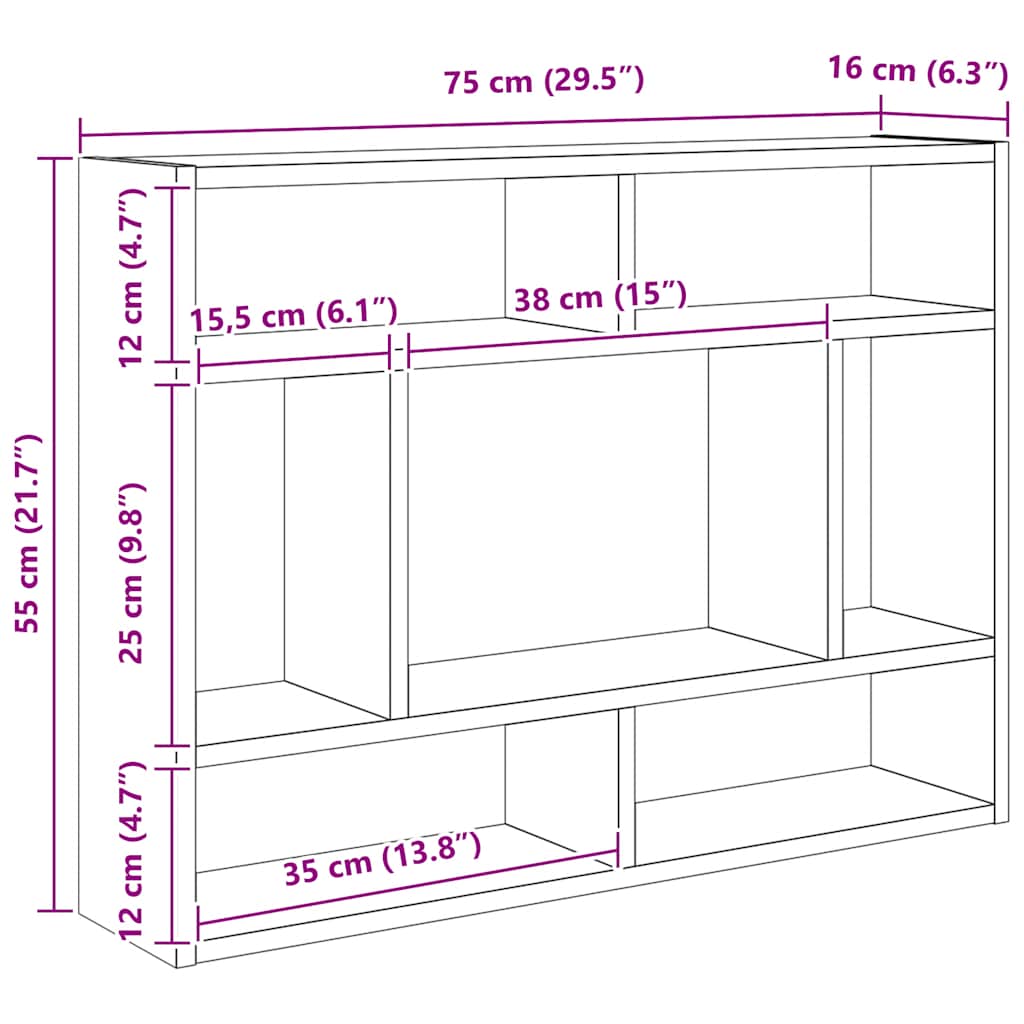 vidaXL Półka ścienna czarny dąb 75x16x55 cm Drewno konstrukcyjne