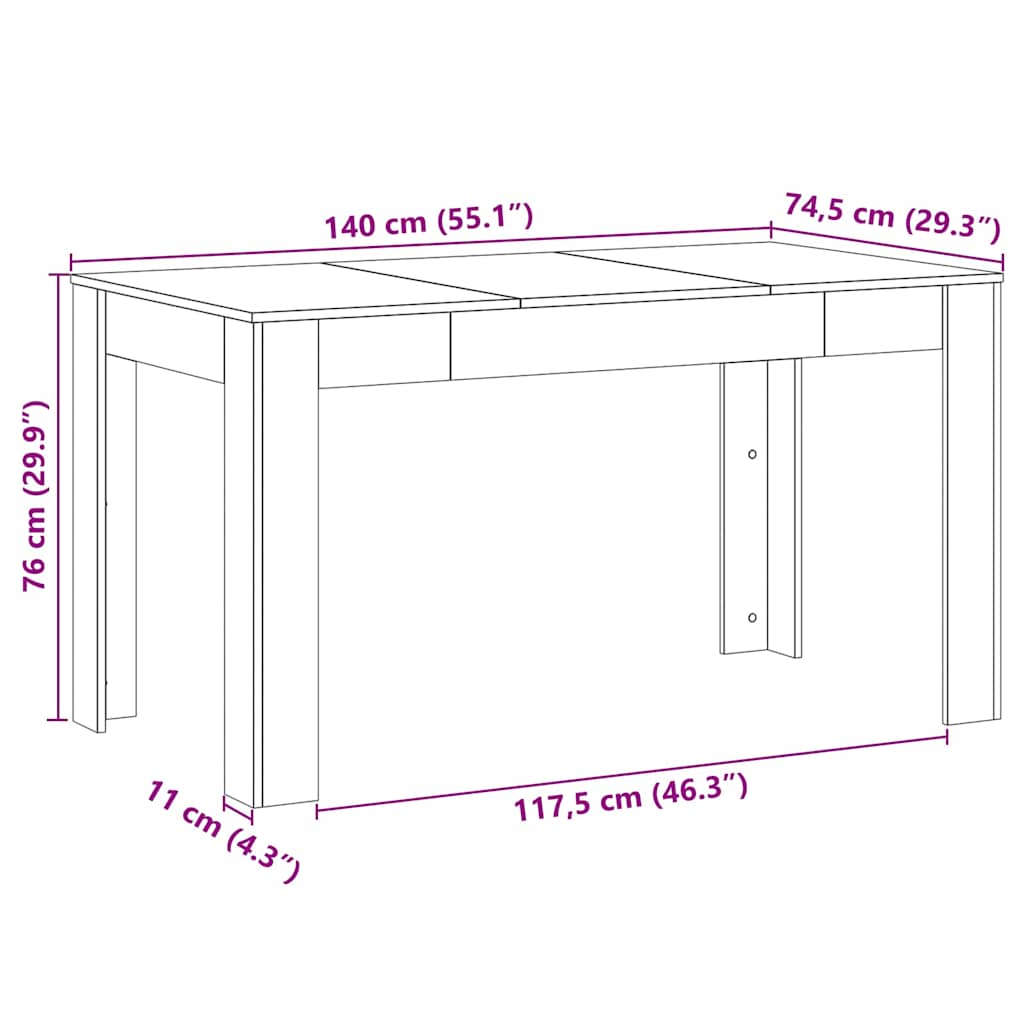 vidaXL Stół jadalny Czarny dąb 140 x 74,5 x 76 cm Drewno inżynieryjne